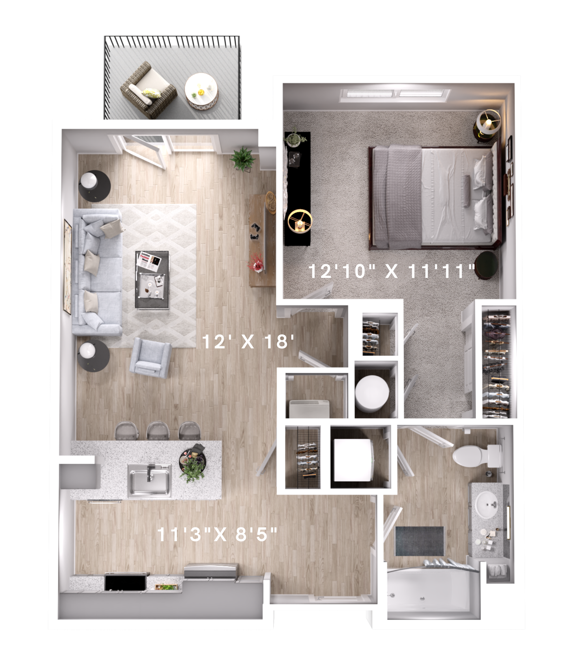 1BR 1BA (707 SF)